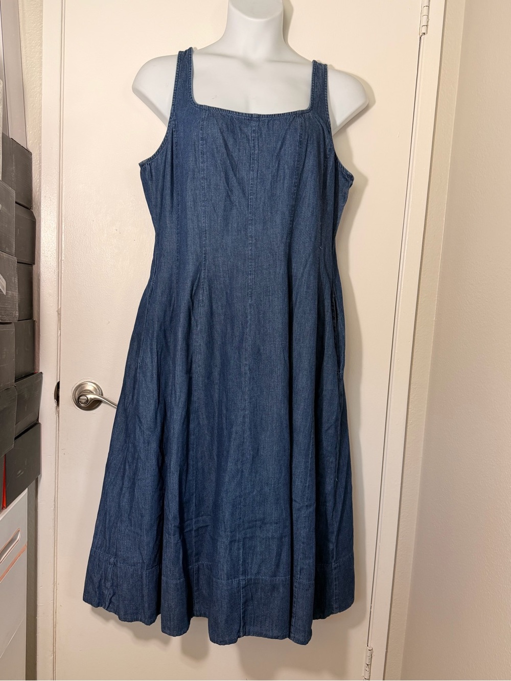 Sleeveless Indigo Denim Midi Dress